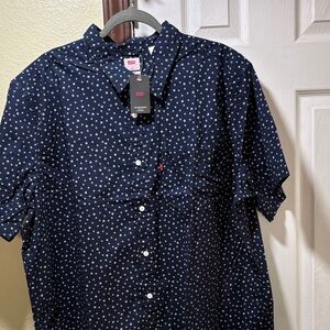Levi's Navy Short-Sleeve Button-Down Shirt with White Micro Print